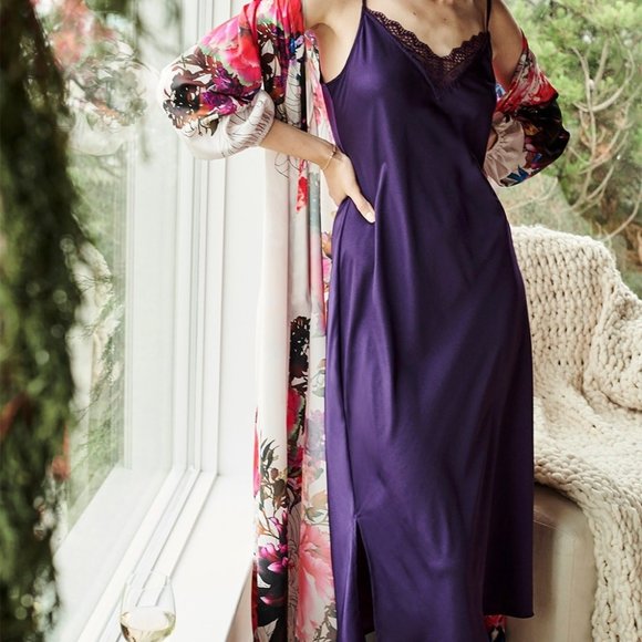 Soma Intimates & Sleepwear Soma Crinkle Satin Gown With Lace Poshmark